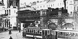 Schwarz-weiß Foto der Stadtbahn Station Josefstädter Straße um 1910