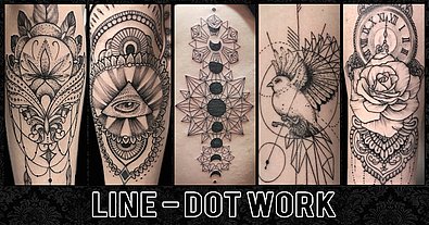 Linientatoo und Punkt Tattoo