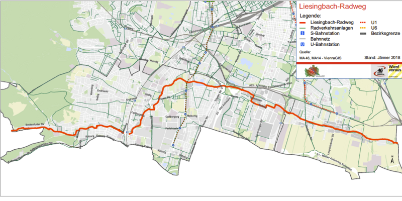 Karte Radweg Liesingbach