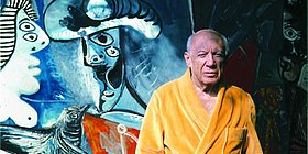 Picasso vor dem Gemälde "Paar", 1970