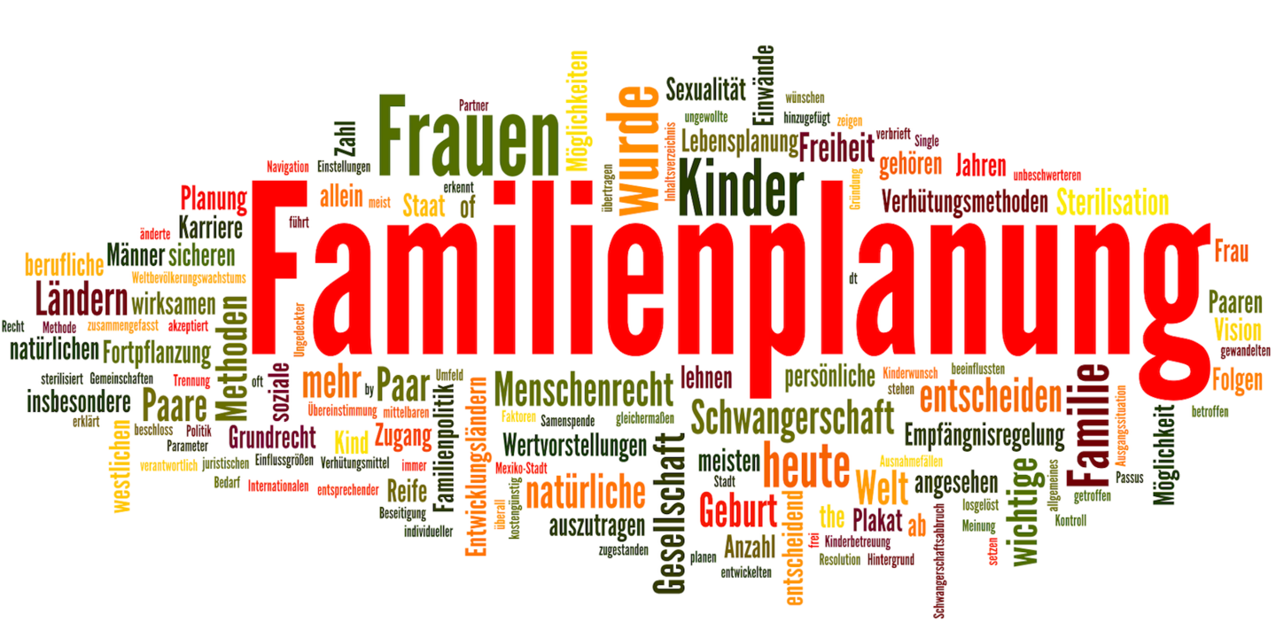 Typo mit assoziativen Begriffen zu Familienplanung