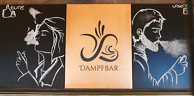 Comic-Zeichnungen mit Dampfbar Logo in der Mitte