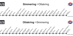 Fahrplan der U Bahn Linie U3 in Wien mit allen Stationen und Fahrzeiten von Simmering nach Ottakring und umgekehrt
