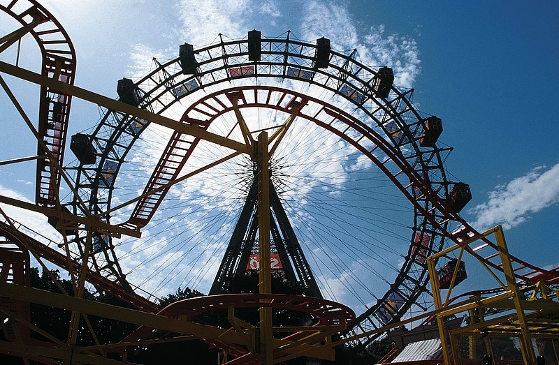 Achterbahn vor Wiener Riesenrad.