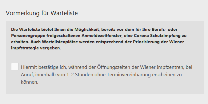 Warteliste für die Corona Schutzimpfung